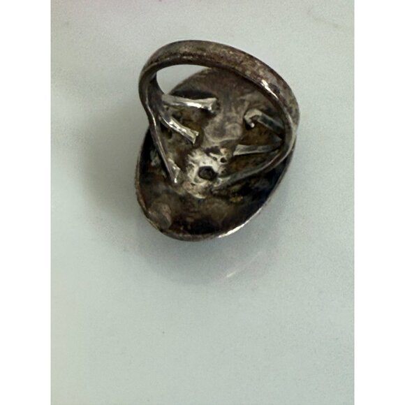 Vintage 60s Navajo Ring Sterling Turquoise Fetish Animals Birds Bears Size 7.25 - Picture 9 of 11